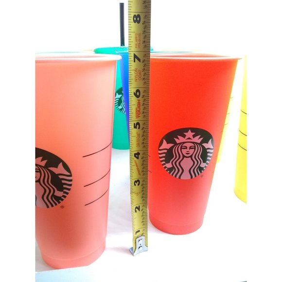 Starbucks Reusable Color Changing Cups Set Of 9 w/ ONLY 1 LID & Straw 2020 24fl - Picture 11 of 12